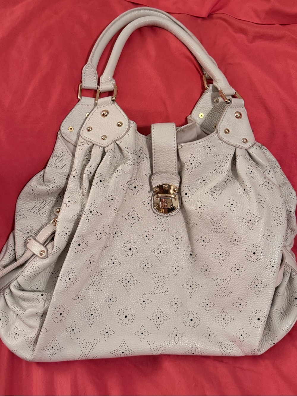 Monogram Cream Perforated Hobo Bag with Gold Hardware